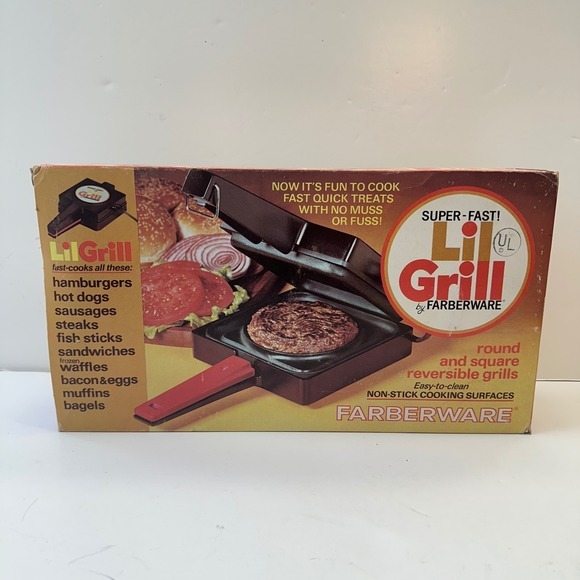 Vintage Farberware Lil Grill Super Fast Round Square Reversible Grills Non-Stick - Picture 1 of 5